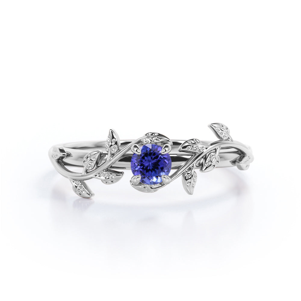 Bohemian Design 0.50 Carat Round Cut Lab Created Tanzanite Solitaire Engagement Ring in 18K White Gold Plating over Silver