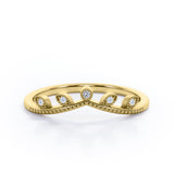 Milgrain Edged 0.10 Ct Round Cut Curved Wedding Band