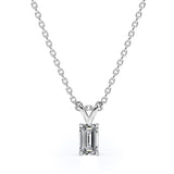 Certified - 0.5 Carat Emerald Cut Moissanite - Charming Pendant Necklace - 18K White Gold Plating Over Silver