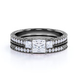 Beautiful 1.25 Carat Real Moissanite Wedding Ring Set in 18k White Gold Over Silver