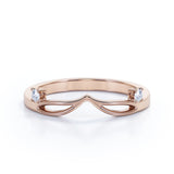 Double Stone - 0.05 TCW Round Moissanite - Flat Split Shank Wedding Band - Rose Gold