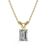 Certified Dazzling 1.5 Carat Emerald Cut Moissanite Pendant Necklace In 18K White Gold Plating Over Silver