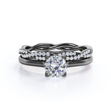 Twisted 1.5 Carat Round Cut Moissanite Wedding Ring Set
