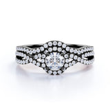 Twisted 1.75 Carat Round Moissanite Halo Bridal Set