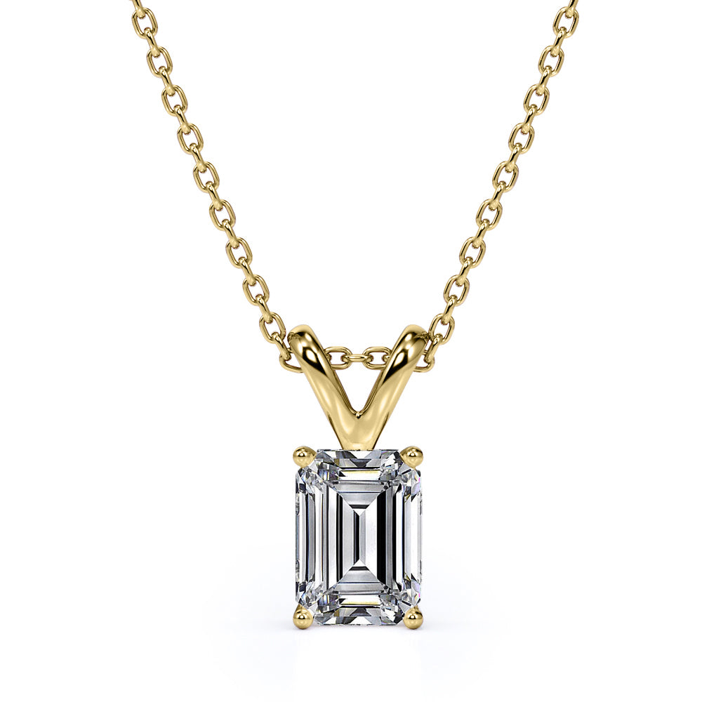 Certified - 2.5 Carat Emerald Cut Moissanite - Charming Pendant Necklace - 18K Rose Gold Plating Over Silver