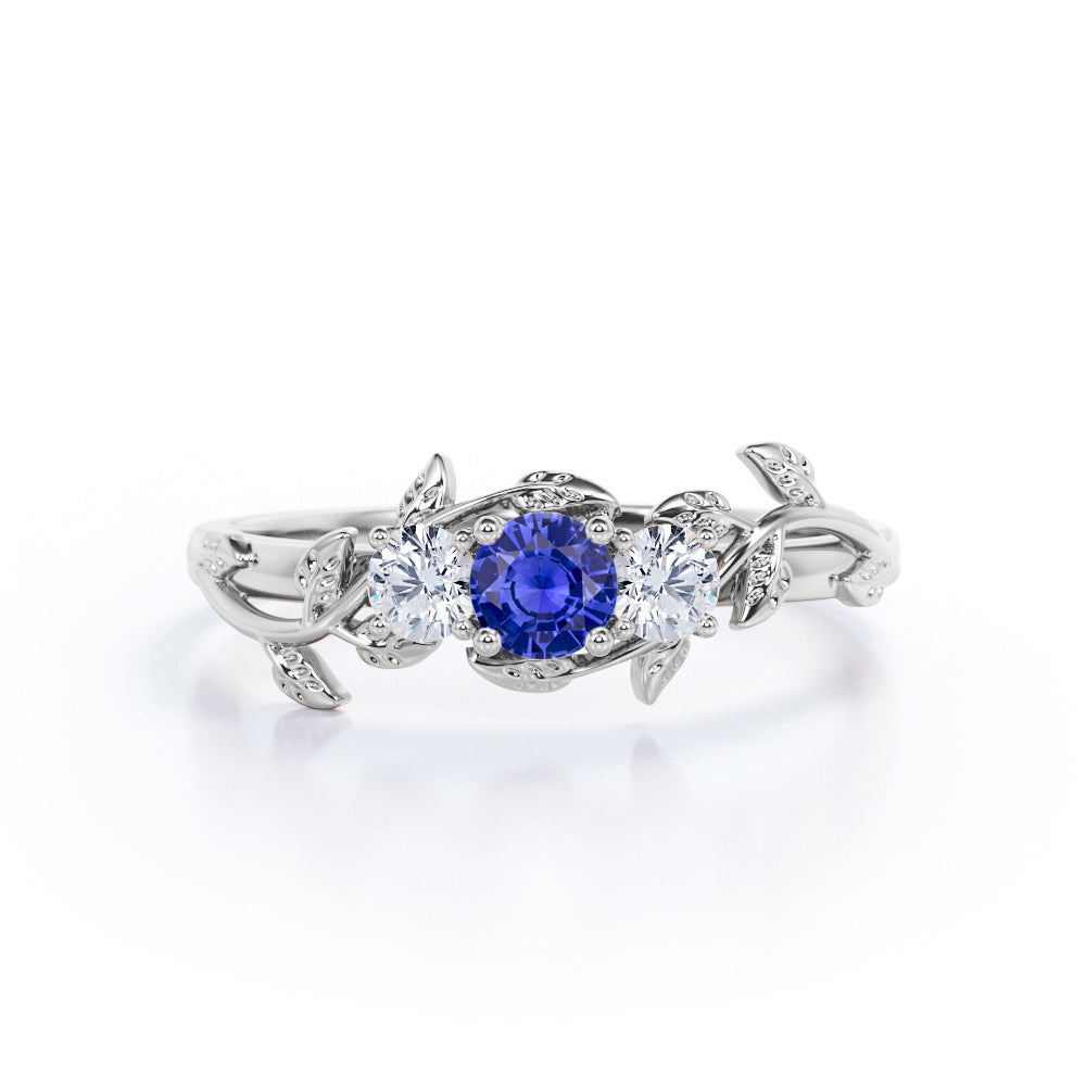 Vine Trilogy 0.7 carat Round cut Lab-Created Sapphire and Diamond Engagement Ring in White Gold