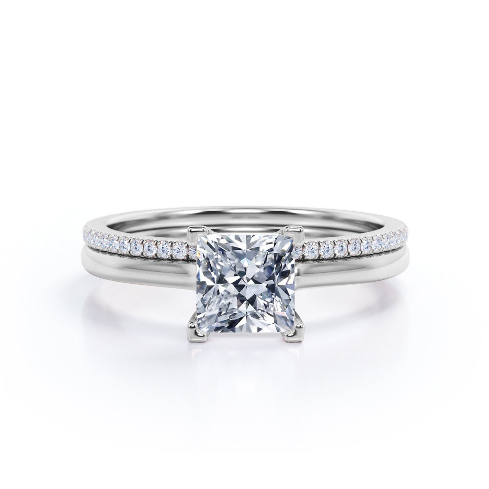 Affordable 1.5 Carat Princess Cut Moissanite Wedding Ring Set in 18k Rose Gold Over Silver for Women