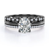 Solitaire 2 Carat Oval Cut Moissanite Art Deco Trio Set