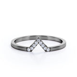 Chevron Flat Band 0.15 TCW Round Shaped Moissanite Pave Accented Wedding Band in Rose Gold