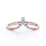 Delicate 0.10 TCW Marquise and Round Diamond V-Curved Five Stone Cluster Wedding Band in White Gold