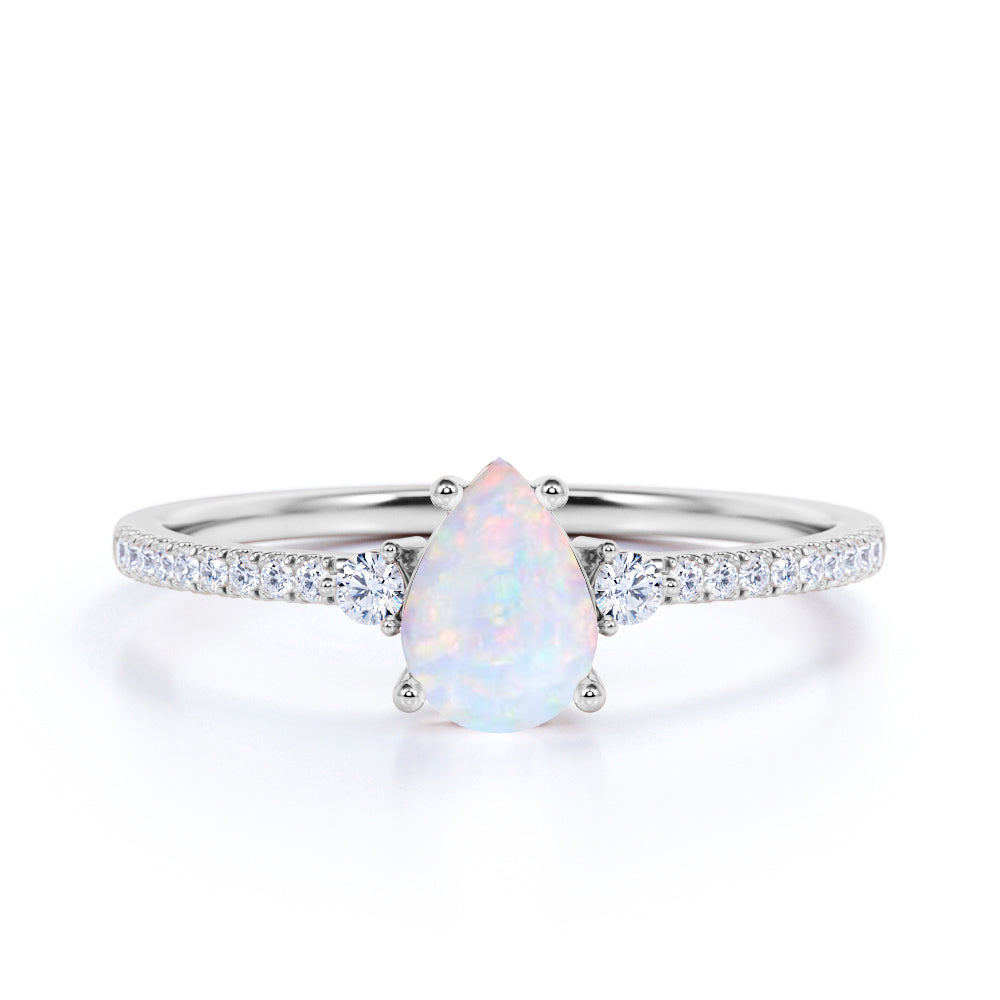 Vintage 1 Ct Pear Cut Lab Created Opal Promise Ring