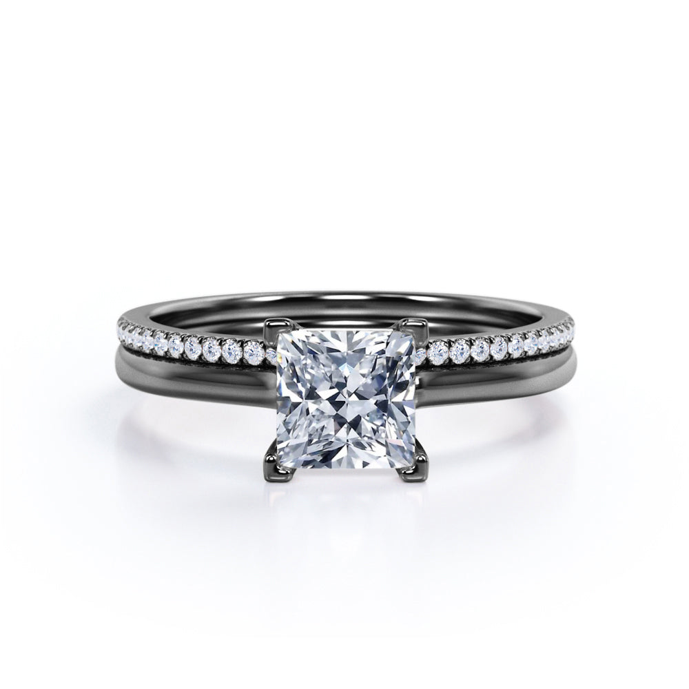 Affordable 1.5 Carat Princess Cut Moissanite Wedding Ring Set in 18k Rose Gold Over Silver for Women