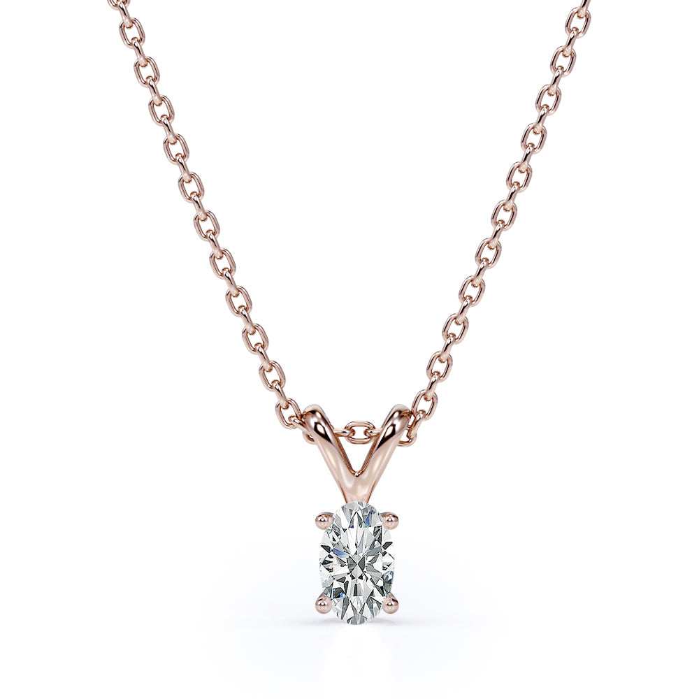 Enchanting 0.25 Carat Oval Shaped Diamond Pendant Necklace In 18K White Gold Plating Over Silver