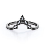 Fashionable Kite Bezel 0.10 TCW Round Cut Moissanite V-Shaped  Wedding Band in White Gold