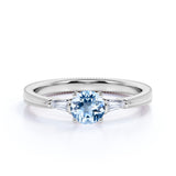 1.10 carat Round Sky Blue Created Aquamarine 3 Stone Simple Engagement Ring in 18k Yellow Gold over Silver
