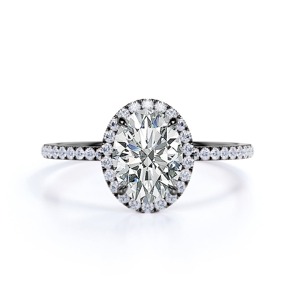 1.50 Carat Oval Cut Moissanite Halo Engagement Ring