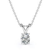 Certified - 2.5 Carat Oval Shape Moissanite - Classic Pendant Necklace - 18K White Gold Plating Over Silver