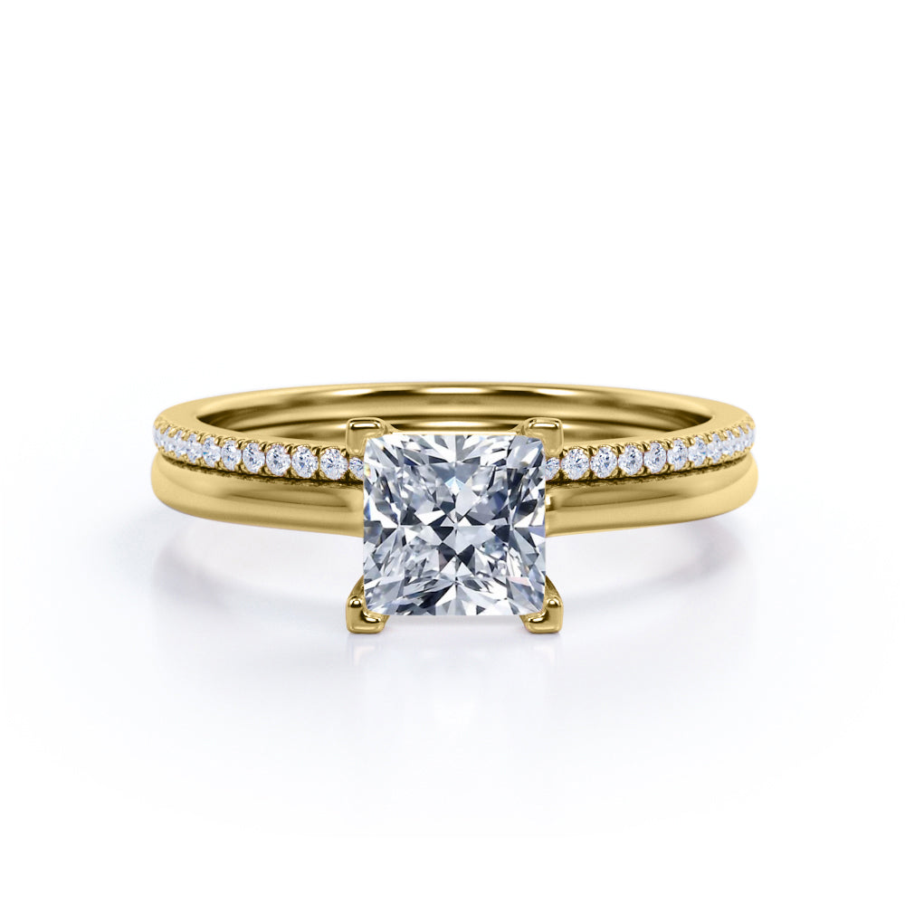 Affordable 1.5 Carat Princess Cut Moissanite Wedding Ring Set in 18k Rose Gold Over Silver for Women