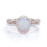 Halo 1.75 Ct Oval Cut Lab Created Opal Wedding Ring Set