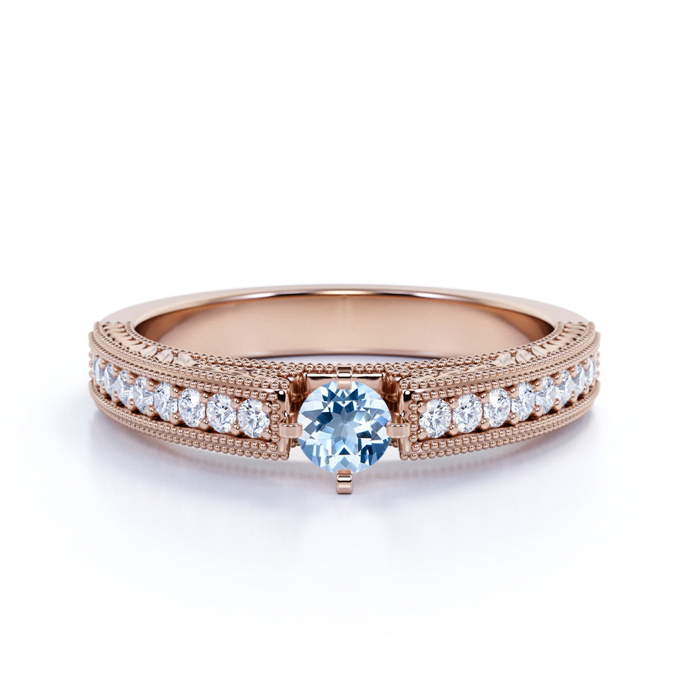 1 carat Round Sky Blue Created Aquamarine Modern Anniversary Ring in 18k Yellow Gold over Silver