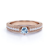 1 carat Round Sky Blue Created Aquamarine Modern Anniversary Ring in 18k Yellow Gold over Silver