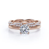 Certified 1.25 CT Round Lab Diamond and Twisted Solitaire Eternity Pave Bridal Set