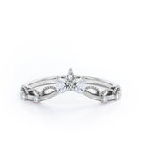 Princess Crown Design 0.20 TCW Marquise-Teardrop-Round Moissanite Milgrain Curved Wedding Band in Rose Gold