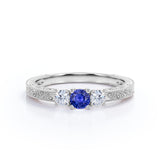 0.7 Ct Round Cut Lab Sapphire Filigree Engagement Ring
