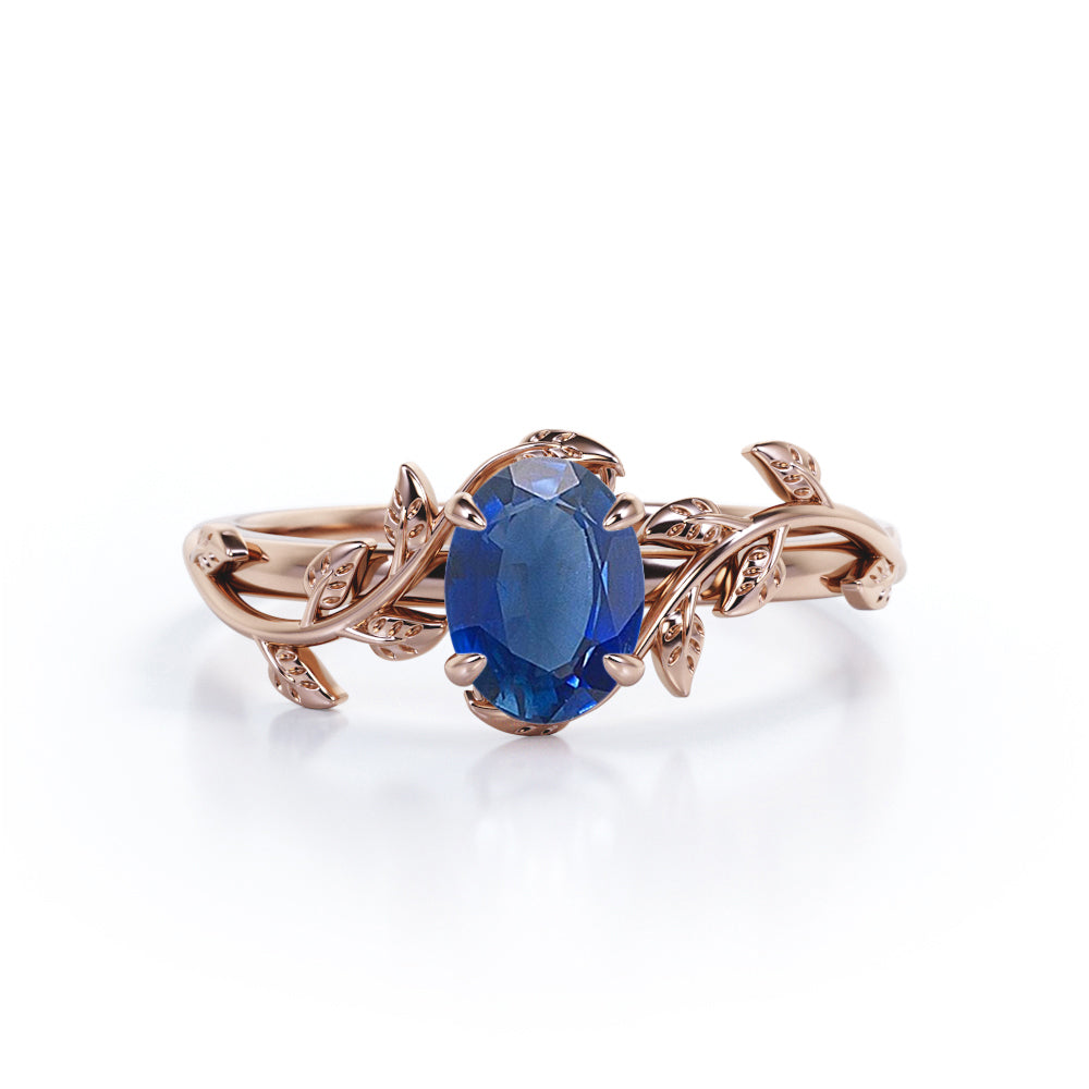 Leafy 1 Ct Oval Cut Lab Sapphire Engagement Ring