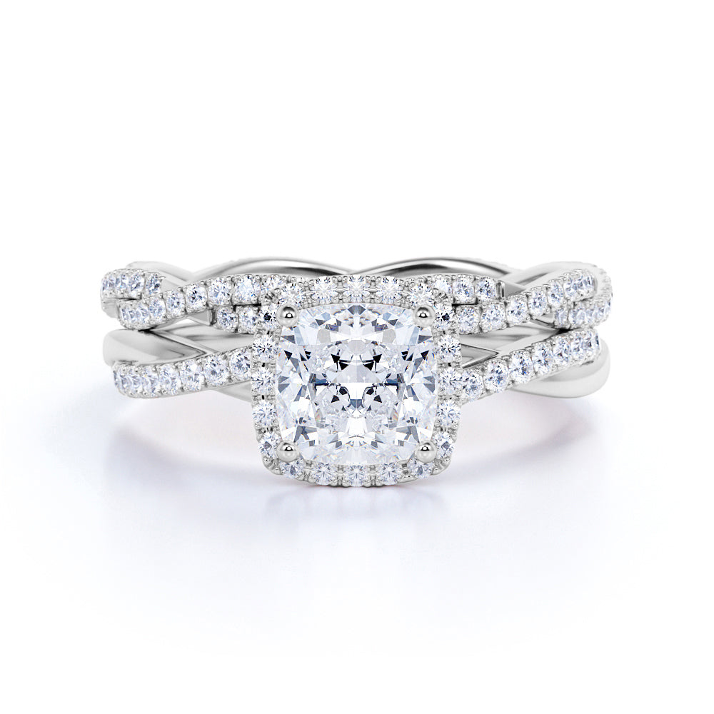 Halo 1.75 Carat Cushion Cut Moissanite Bridal Set