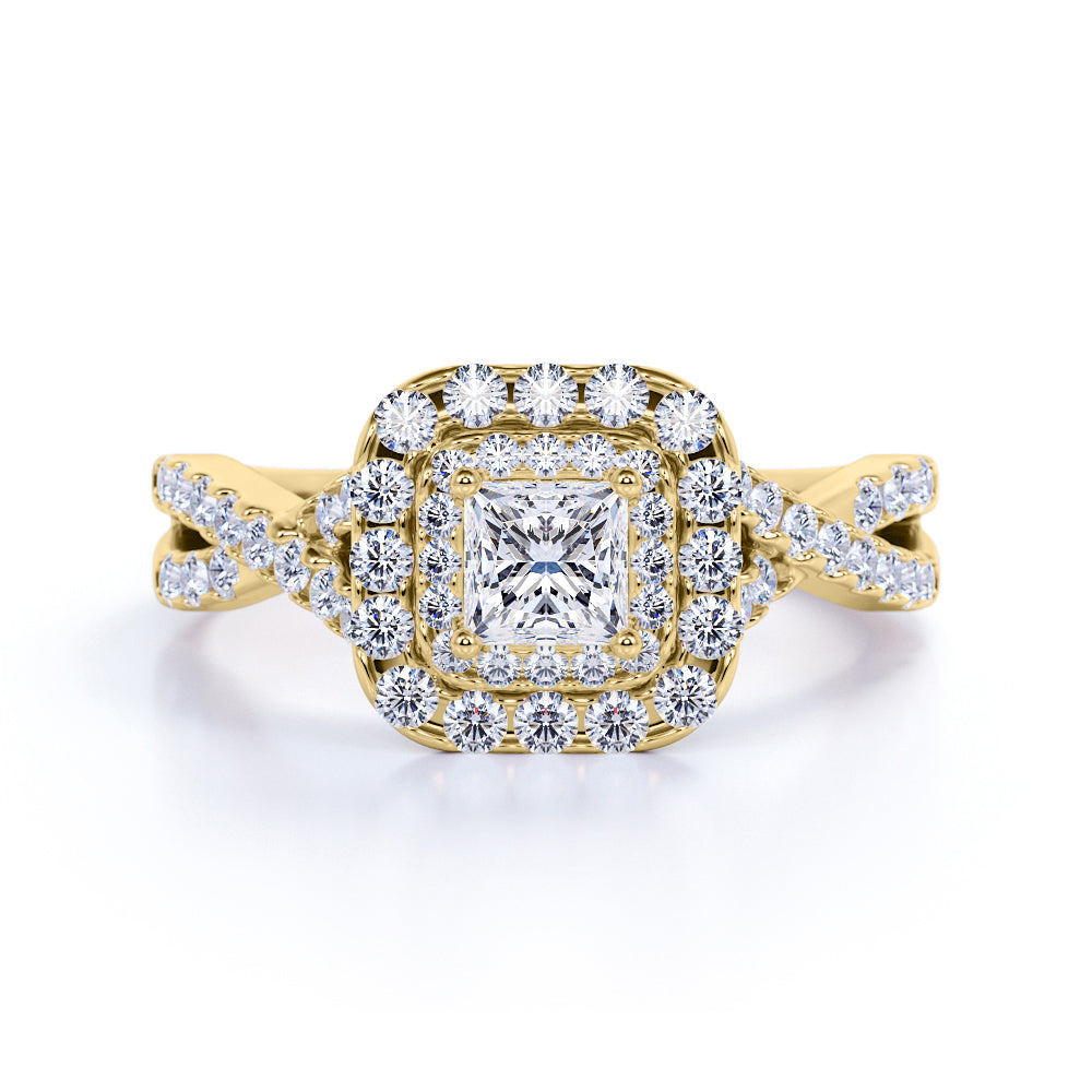 Certified Infinity 1 Ct Princess Lab Diamond Halo Engagement Ring