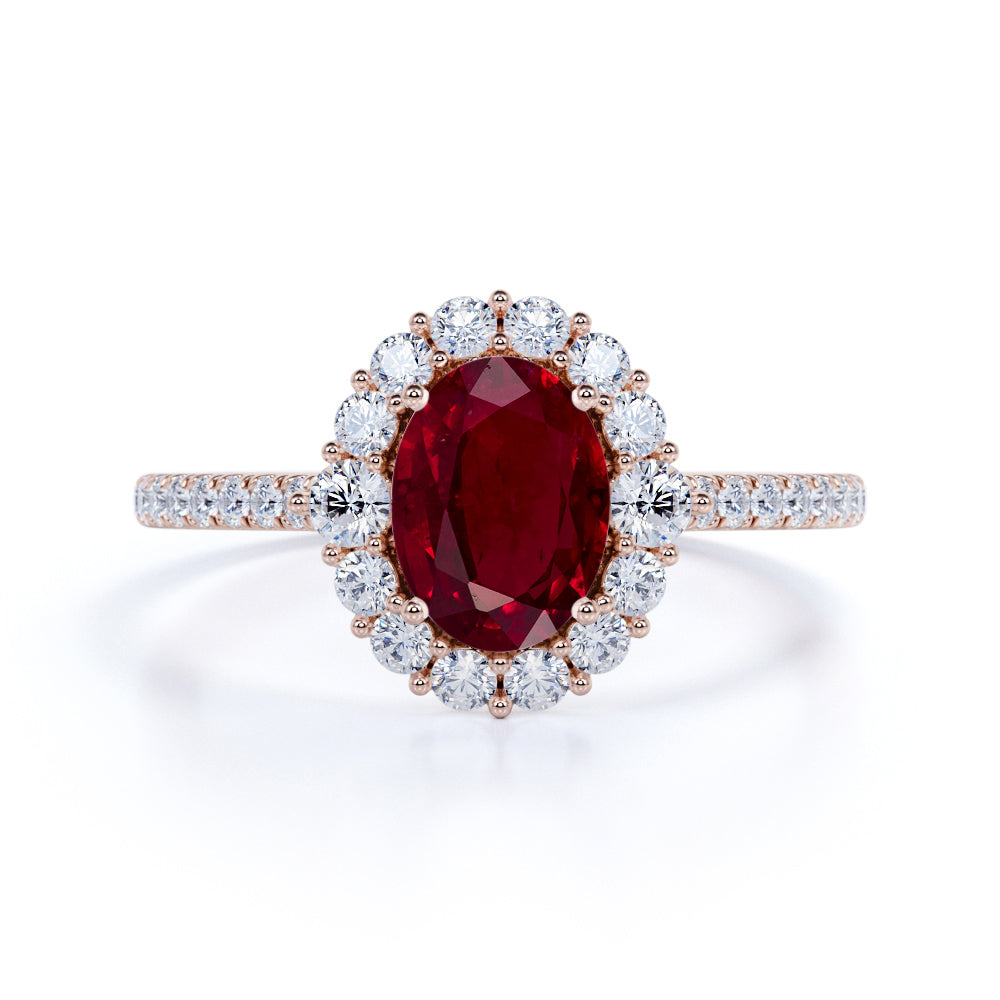 Halo 1.50 ct Oval Lab-Created Ruby Pave Engagement Ring
