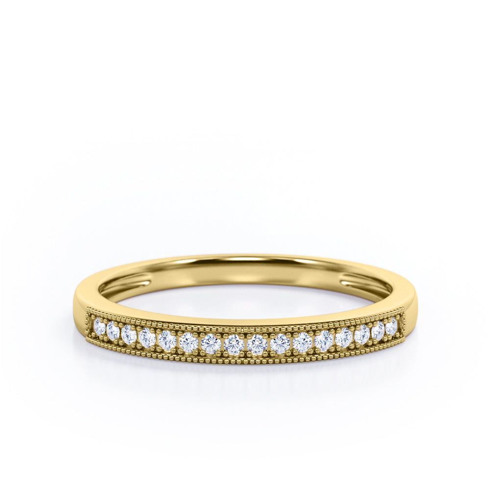 Pave 0.15 TCW Round Shape Milgrain Wedding Band