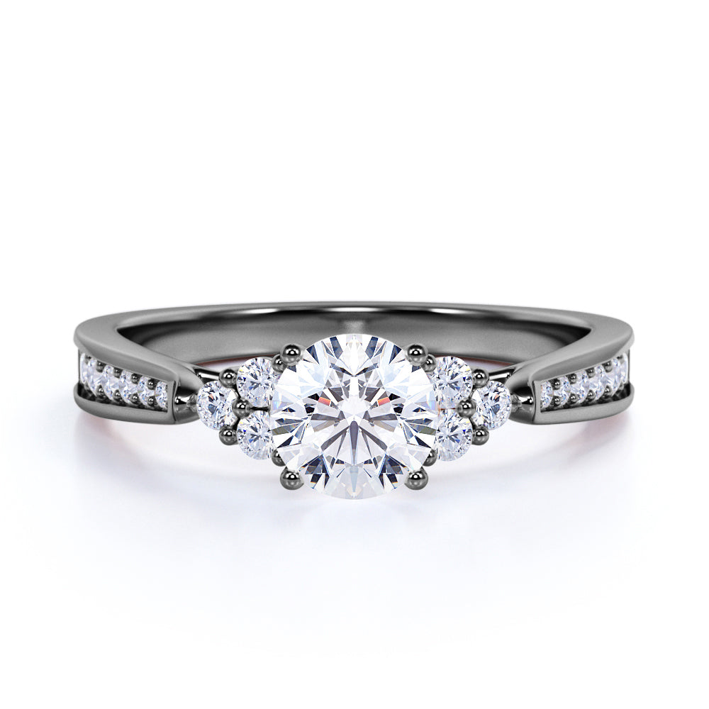 Cluster 1 Carat Round Moissanite Pave Engagement Ring