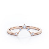 Dainty Five-Stone Prong - 0.10 TCW Round Shaped Moissanite -  V Shaped Wedding Band - 10K Rose Gold