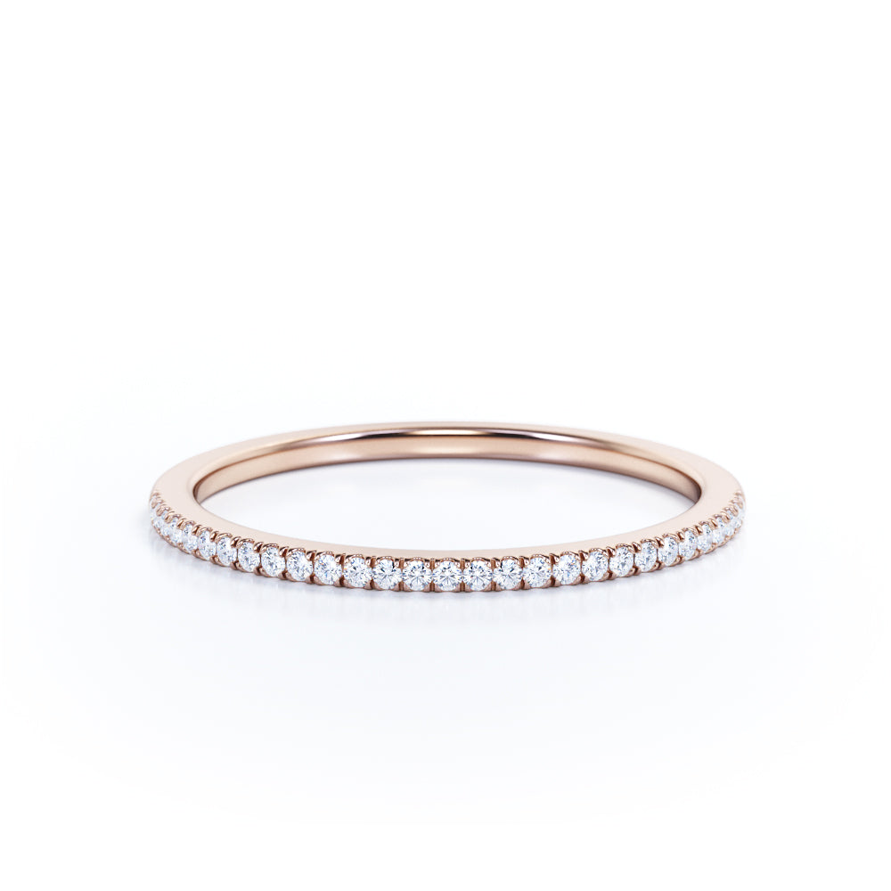 Classic 0.25 Carat Round Cut Moissanite Pave Accented Wedding Band in 18K Rose Gold Plating over Silver