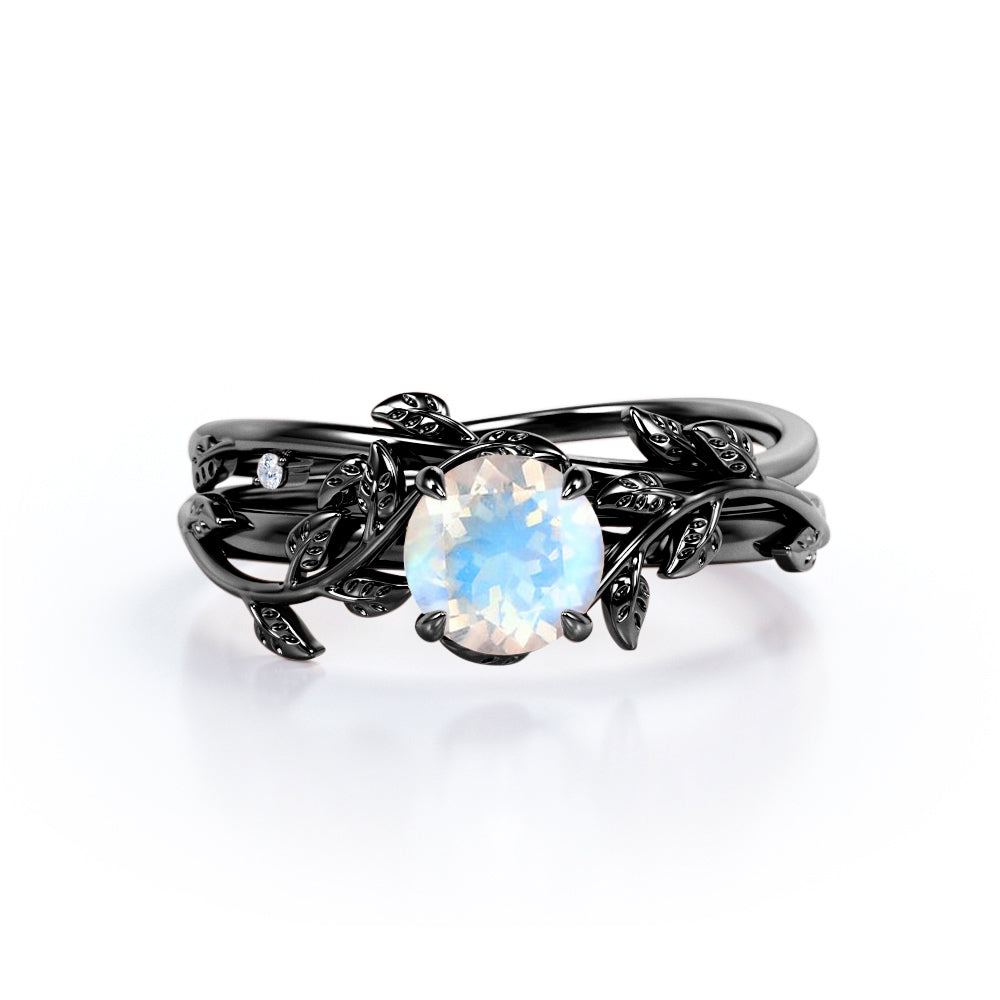 0.5 ct Round Blue Moonstone Leaf Style Wedding Set