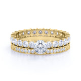 Stunning 1 ct Round Moissanite - Prong Set - Eternity Band - Engagement Ring - Vintage Wedding Set - 18K Yellow Gold over Silver