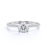 Certified 1.25 CT Round Lab Diamond Four Prong Pave Engagement Ring
