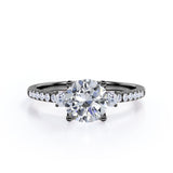 Certified 1.35 CT Round Lab Diamond Half Eternity Pave Engagement Ring