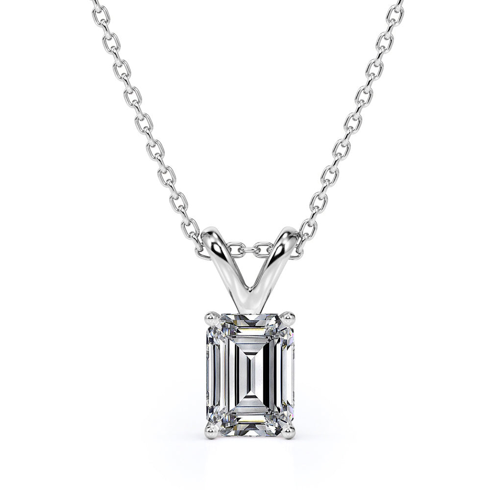 Certified - 2.5 Carat Emerald Cut Moissanite - Charming Pendant Necklace - 18K Rose Gold Plating Over Silver