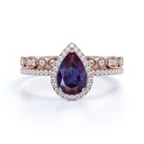 Halo 1.75 Ct Pear Lab Alexandrite Pave Bridal Set