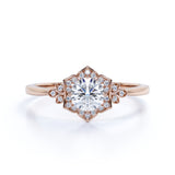 Certified 1.25 CT Round Lab Diamond Flora Halo Engagement Ring