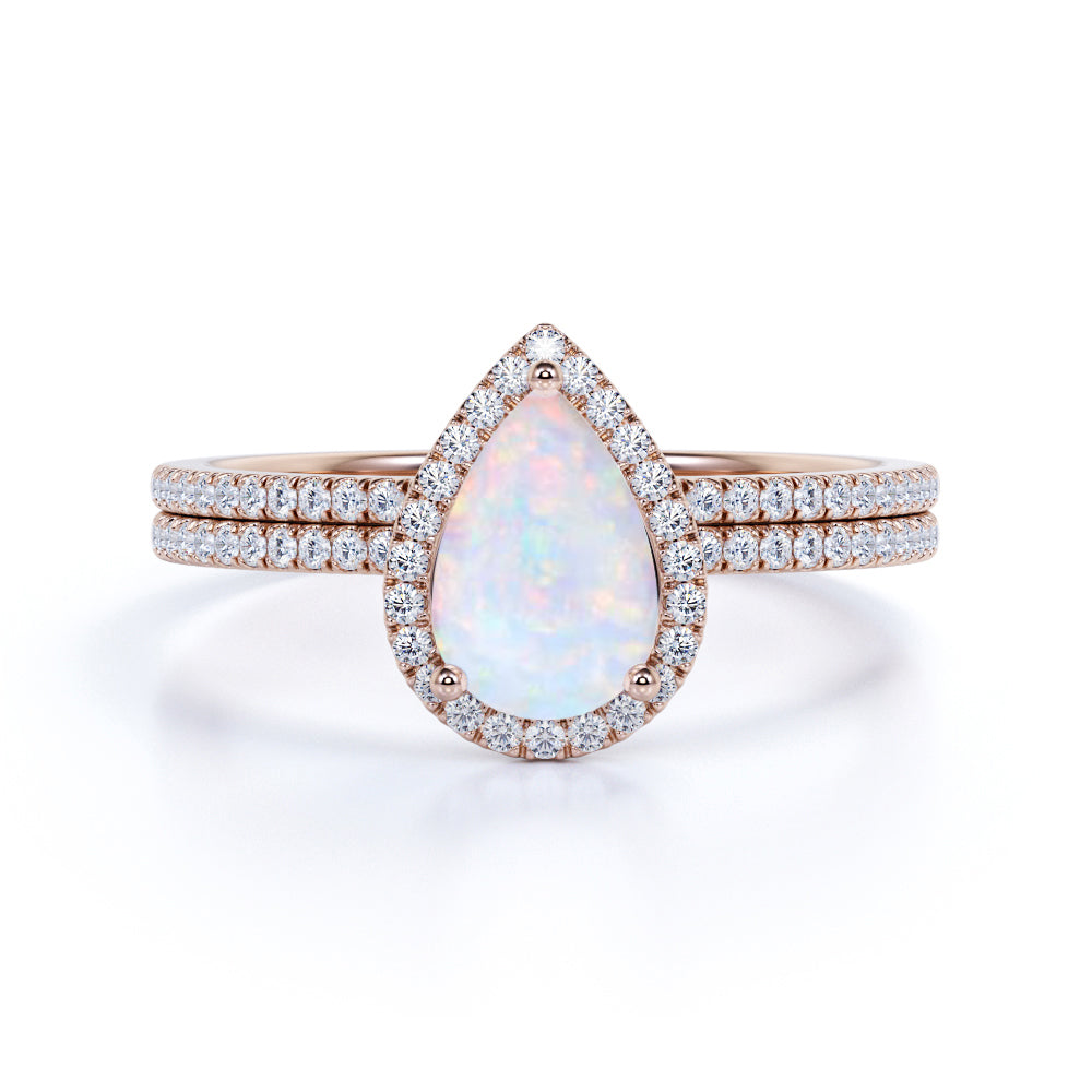 Halo 1.75 Ct Pear Cut Lab Created Opal Bridal Set