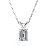 2 Carat Emerald Cut Cubic Zirconia Solitaire Pendant Necklace in 18K White Gold over Silver