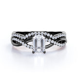 Three Stone 1.50 Carat Emerald Cut Moissanite Bridal Set