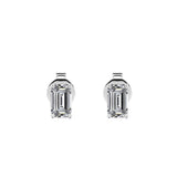 0.20 Carat Emerald Cut Certified Lab Diamond - Minimalist Solitaire Stud Earrings - 18K White Gold Plating Over Silver