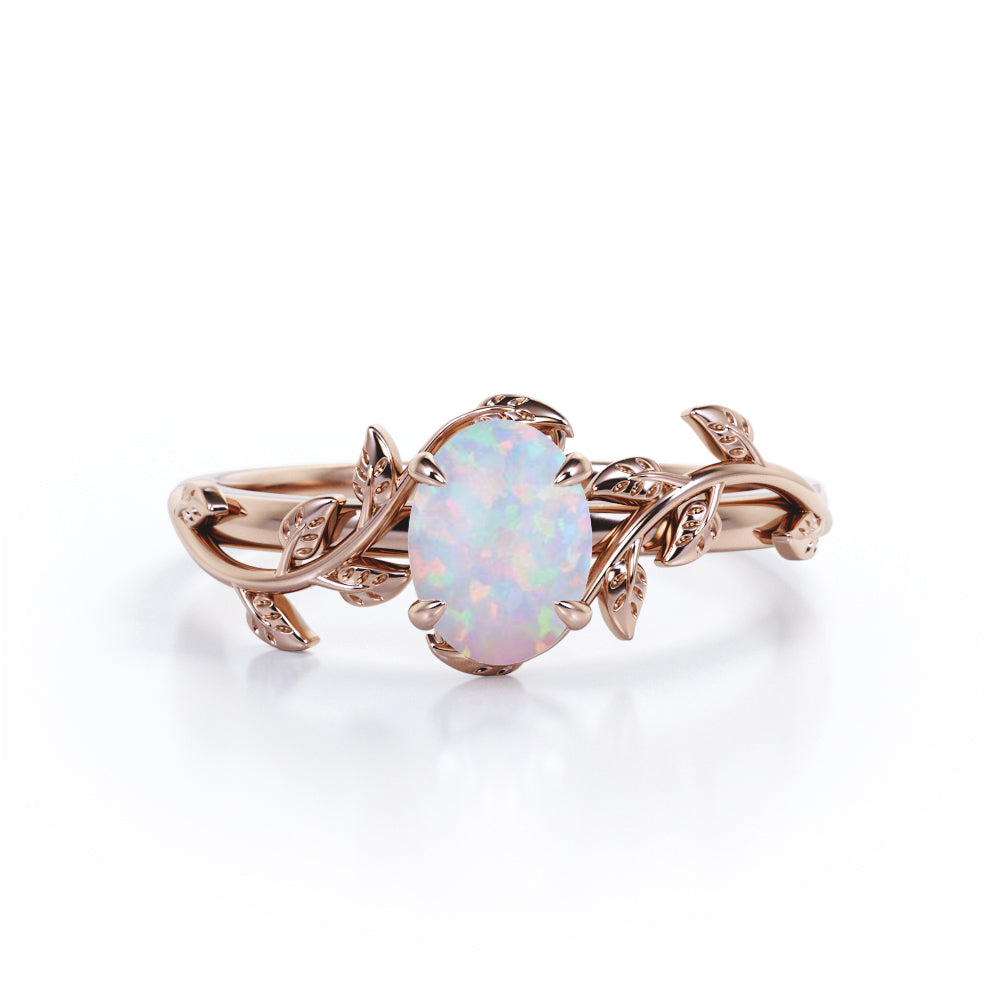 0.75 Ct Round Cut Lab Created Opal Floral Wedding Ring Set