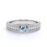 1 carat Round Sky Blue Created Aquamarine Modern Anniversary Ring in 18k Yellow Gold over Silver