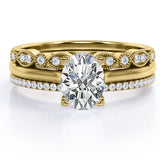 Solitaire 2 Carat Oval Cut Moissanite Art Deco Trio Set